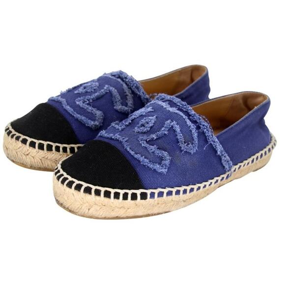 Chanel Espadrille 36 Canvas Linen Raw Edge Cap-toe Cc Flats CC-S0207P-C016 - Picture 4 of 11